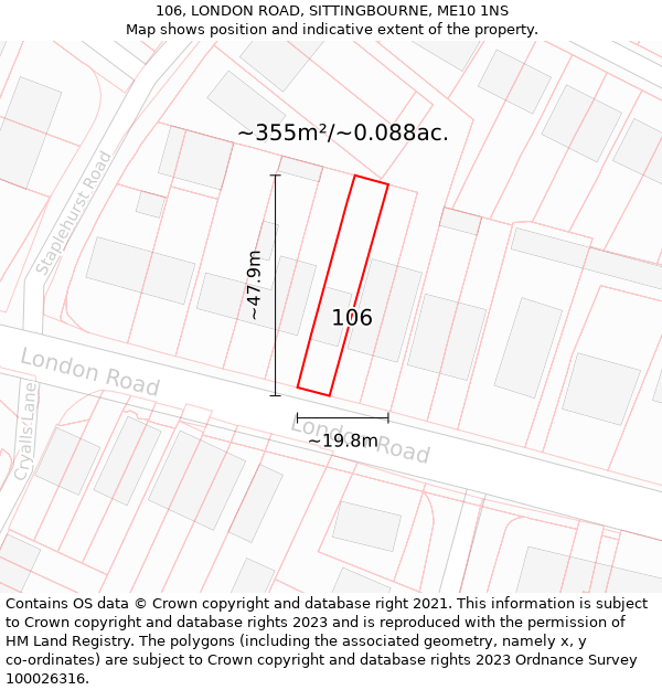 106, LONDON ROAD, SITTINGBOURNE, ME10 1NS: Plot and title map