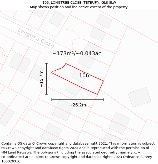 106, LONGTREE CLOSE, TETBURY, GL8 8LW: Plot and title map