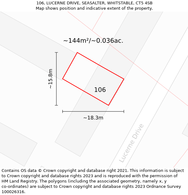 106, LUCERNE DRIVE, SEASALTER, WHITSTABLE, CT5 4SB: Plot and title map