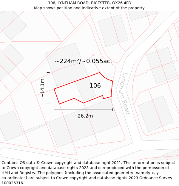 106, LYNEHAM ROAD, BICESTER, OX26 4FD: Plot and title map