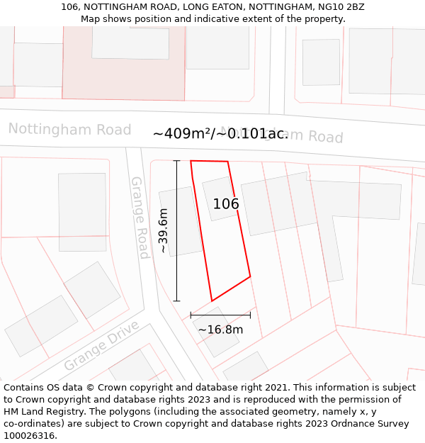 106, NOTTINGHAM ROAD, LONG EATON, NOTTINGHAM, NG10 2BZ: Plot and title map