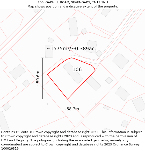 106, OAKHILL ROAD, SEVENOAKS, TN13 1NU: Plot and title map