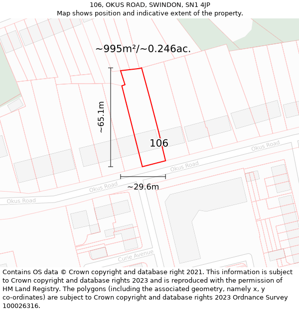 106, OKUS ROAD, SWINDON, SN1 4JP: Plot and title map