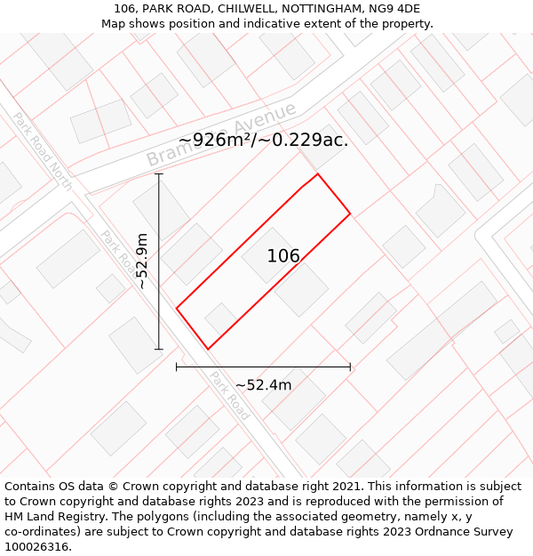 106, PARK ROAD, CHILWELL, NOTTINGHAM, NG9 4DE: Plot and title map