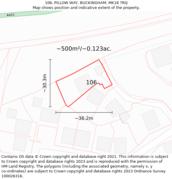 106, PILLOW WAY, BUCKINGHAM, MK18 7RQ: Plot and title map