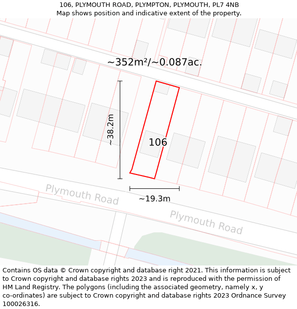 106, PLYMOUTH ROAD, PLYMPTON, PLYMOUTH, PL7 4NB: Plot and title map