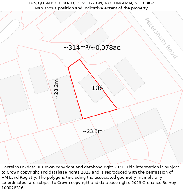 106, QUANTOCK ROAD, LONG EATON, NOTTINGHAM, NG10 4GZ: Plot and title map