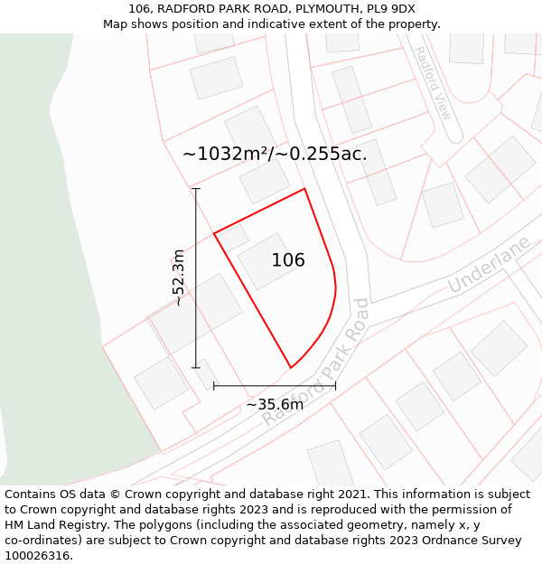 106, RADFORD PARK ROAD, PLYMOUTH, PL9 9DX: Plot and title map