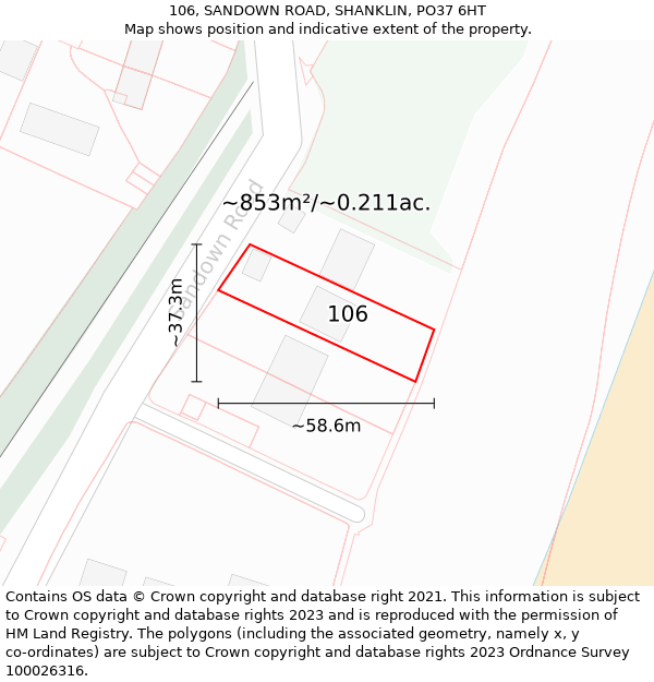 106, SANDOWN ROAD, SHANKLIN, PO37 6HT: Plot and title map