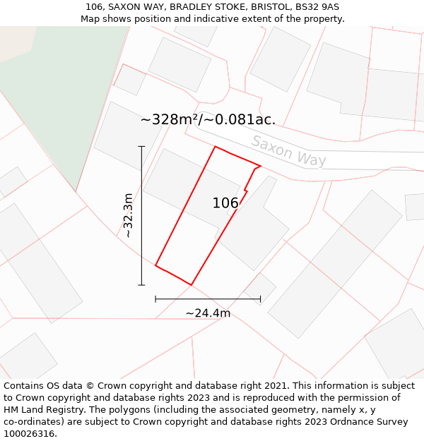 106, SAXON WAY, BRADLEY STOKE, BRISTOL, BS32 9AS: Plot and title map