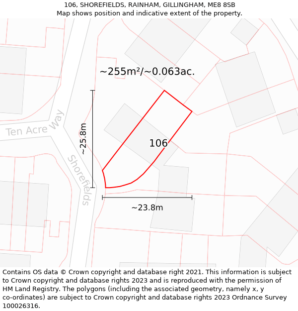 106, SHOREFIELDS, RAINHAM, GILLINGHAM, ME8 8SB: Plot and title map