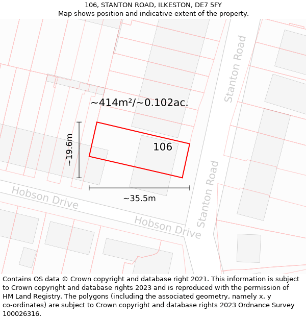 106, STANTON ROAD, ILKESTON, DE7 5FY: Plot and title map