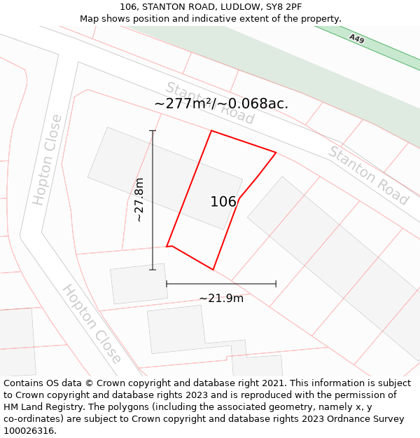 106, STANTON ROAD, LUDLOW, SY8 2PF: Plot and title map