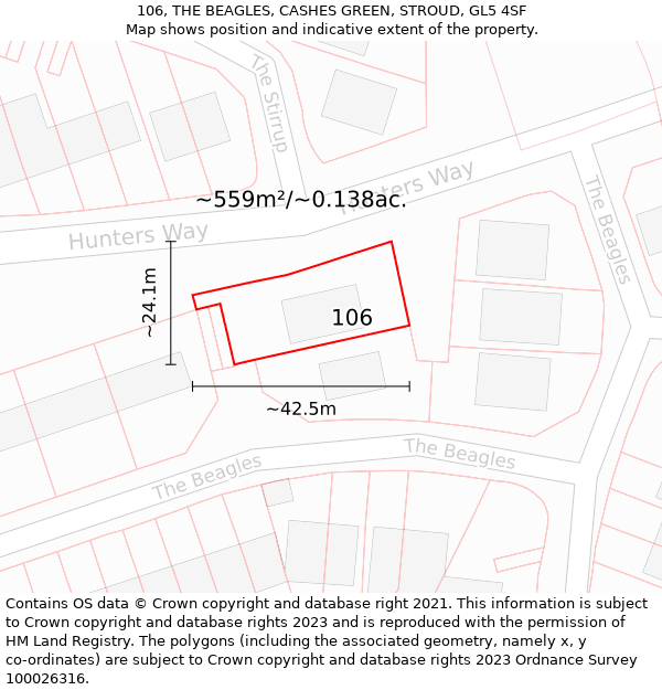 106, THE BEAGLES, CASHES GREEN, STROUD, GL5 4SF: Plot and title map