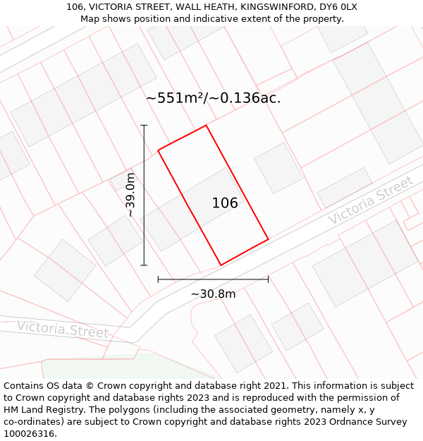 106, VICTORIA STREET, WALL HEATH, KINGSWINFORD, DY6 0LX: Plot and title map