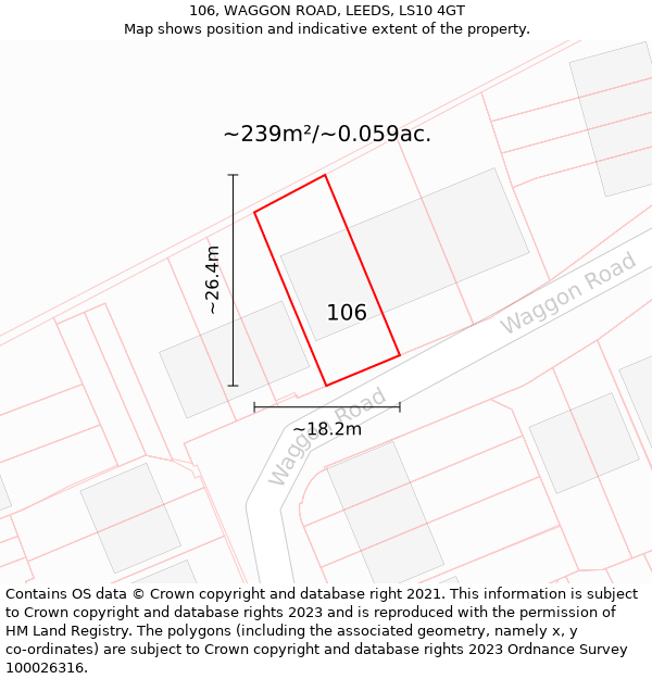 106, WAGGON ROAD, LEEDS, LS10 4GT: Plot and title map