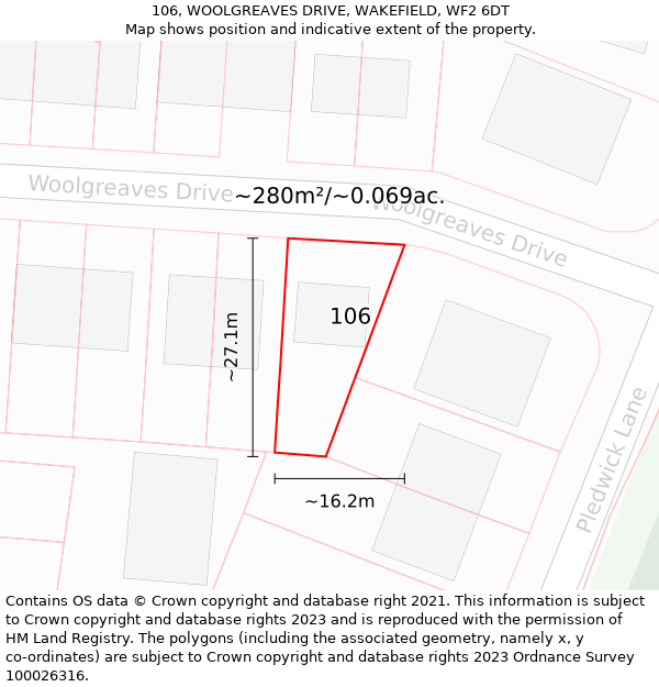 106, WOOLGREAVES DRIVE, WAKEFIELD, WF2 6DT: Plot and title map