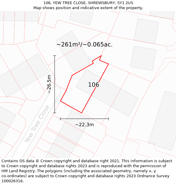 106, YEW TREE CLOSE, SHREWSBURY, SY1 2US: Plot and title map