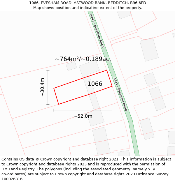 1066, EVESHAM ROAD, ASTWOOD BANK, REDDITCH, B96 6ED: Plot and title map