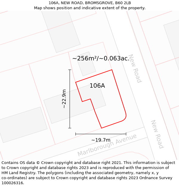 106A, NEW ROAD, BROMSGROVE, B60 2LB: Plot and title map