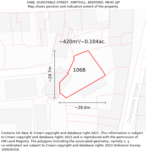 106B, DUNSTABLE STREET, AMPTHILL, BEDFORD, MK45 2JP: Plot and title map