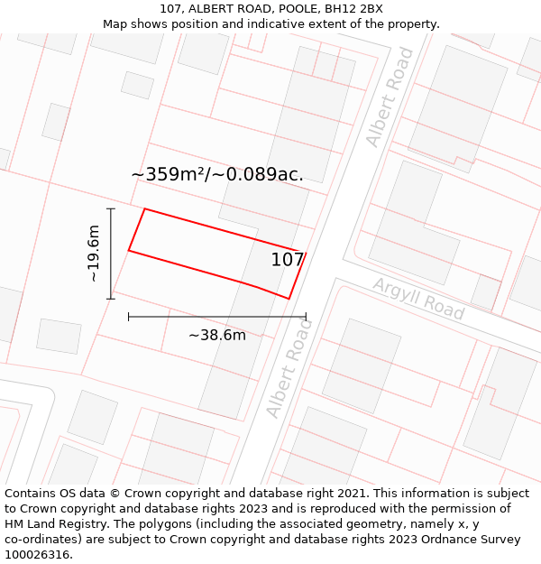 107, ALBERT ROAD, POOLE, BH12 2BX: Plot and title map