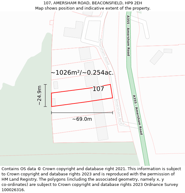 107, AMERSHAM ROAD, BEACONSFIELD, HP9 2EH: Plot and title map