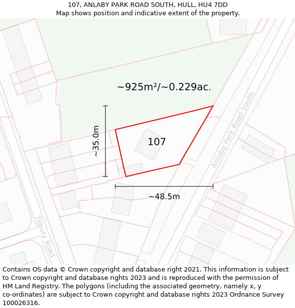 107, ANLABY PARK ROAD SOUTH, HULL, HU4 7DD: Plot and title map