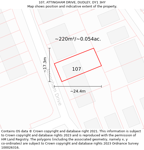 107, ATTINGHAM DRIVE, DUDLEY, DY1 3HY: Plot and title map