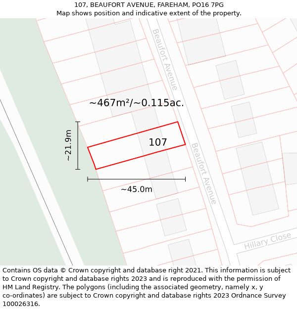 107, BEAUFORT AVENUE, FAREHAM, PO16 7PG: Plot and title map