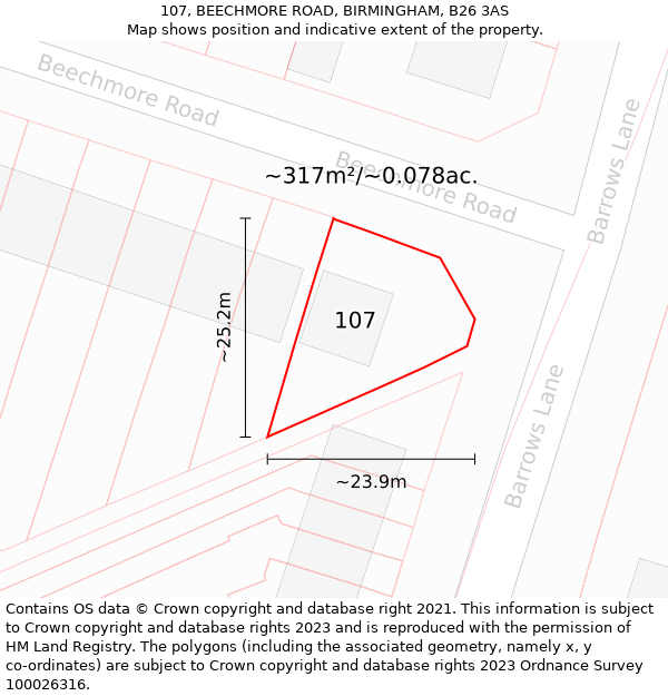 107, BEECHMORE ROAD, BIRMINGHAM, B26 3AS: Plot and title map