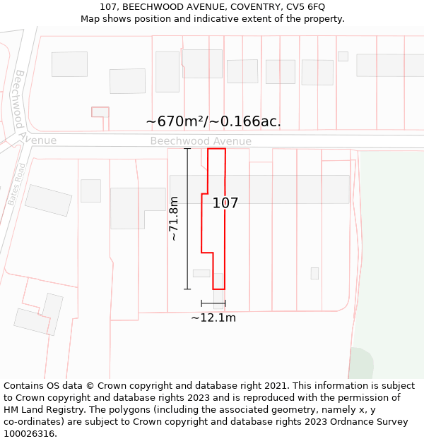 107, BEECHWOOD AVENUE, COVENTRY, CV5 6FQ: Plot and title map