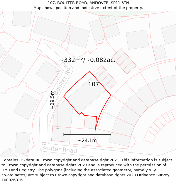 107, BOULTER ROAD, ANDOVER, SP11 6TN: Plot and title map