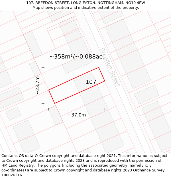 107, BREEDON STREET, LONG EATON, NOTTINGHAM, NG10 4EW: Plot and title map