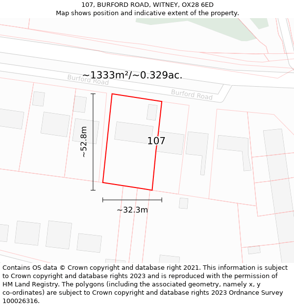 107, BURFORD ROAD, WITNEY, OX28 6ED: Plot and title map