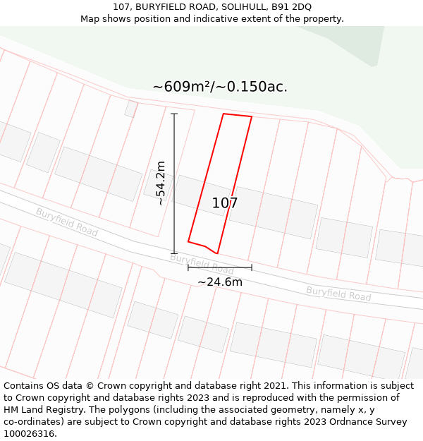 107, BURYFIELD ROAD, SOLIHULL, B91 2DQ: Plot and title map