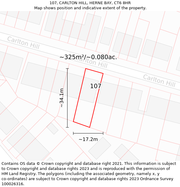 107, CARLTON HILL, HERNE BAY, CT6 8HR: Plot and title map