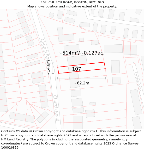 107, CHURCH ROAD, BOSTON, PE21 0LG: Plot and title map