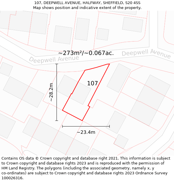 107, DEEPWELL AVENUE, HALFWAY, SHEFFIELD, S20 4SS: Plot and title map