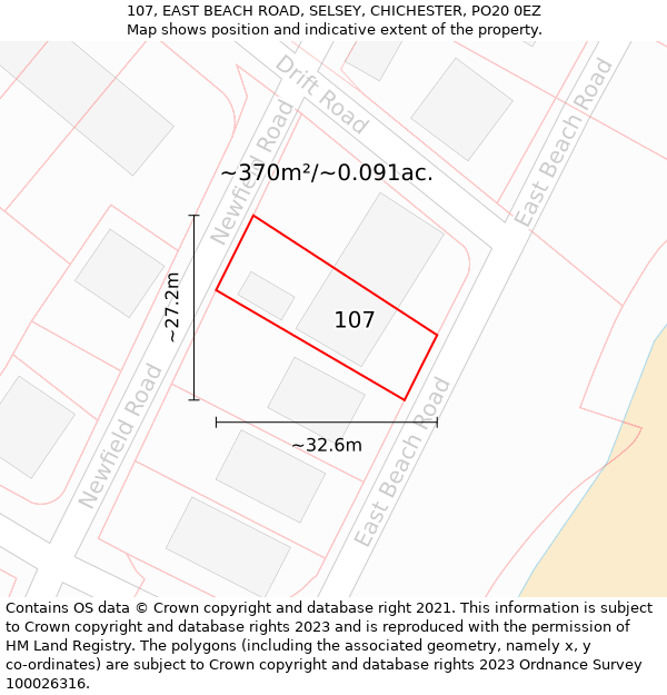 107, EAST BEACH ROAD, SELSEY, CHICHESTER, PO20 0EZ: Plot and title map