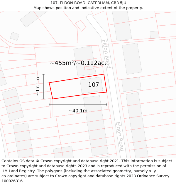 107, ELDON ROAD, CATERHAM, CR3 5JU: Plot and title map