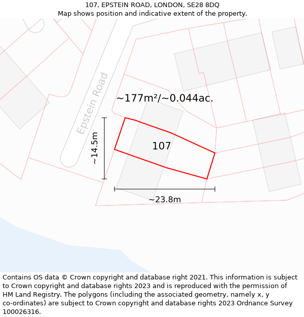 107, EPSTEIN ROAD, LONDON, SE28 8DQ: Plot and title map
