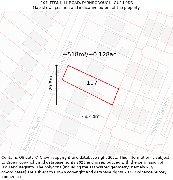 107, FERNHILL ROAD, FARNBOROUGH, GU14 9DS: Plot and title map