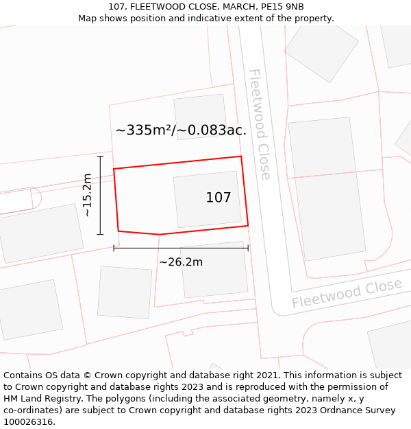 107, FLEETWOOD CLOSE, MARCH, PE15 9NB: Plot and title map