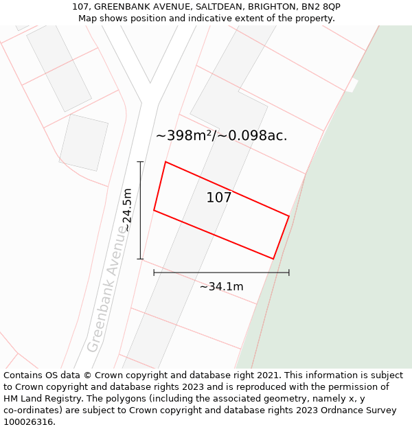 107, GREENBANK AVENUE, SALTDEAN, BRIGHTON, BN2 8QP: Plot and title map