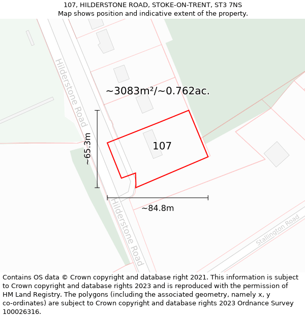 107, HILDERSTONE ROAD, STOKE-ON-TRENT, ST3 7NS: Plot and title map