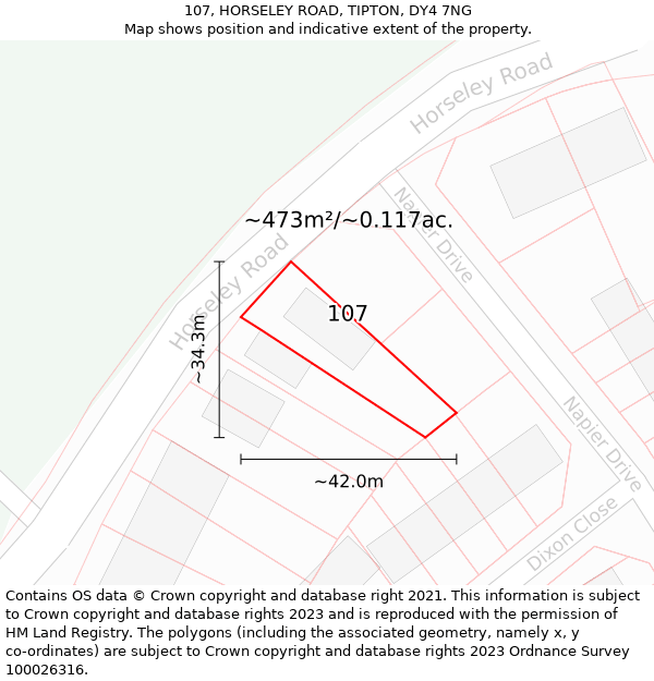 107, HORSELEY ROAD, TIPTON, DY4 7NG: Plot and title map