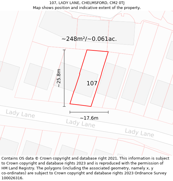 107, LADY LANE, CHELMSFORD, CM2 0TJ: Plot and title map