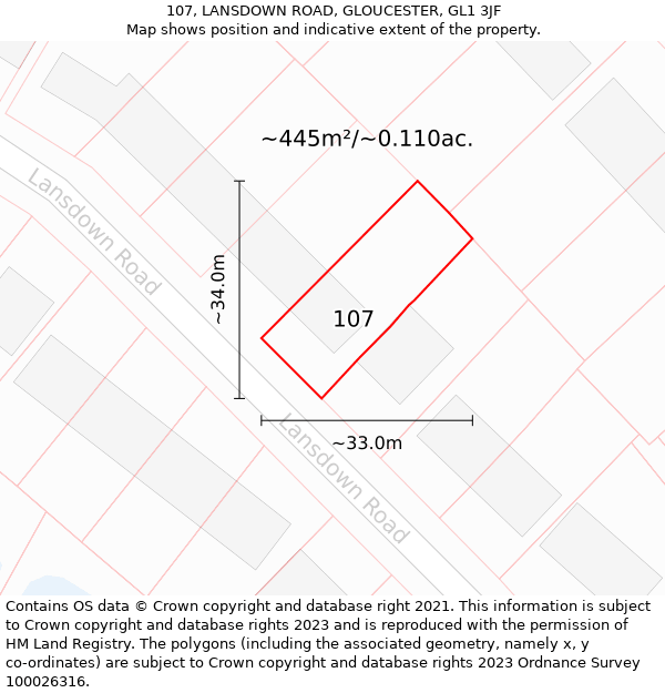 107, LANSDOWN ROAD, GLOUCESTER, GL1 3JF: Plot and title map