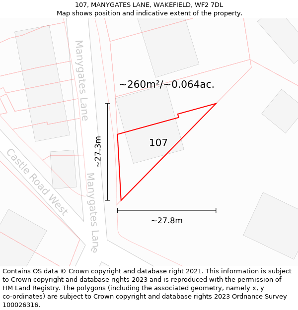 107, MANYGATES LANE, WAKEFIELD, WF2 7DL: Plot and title map